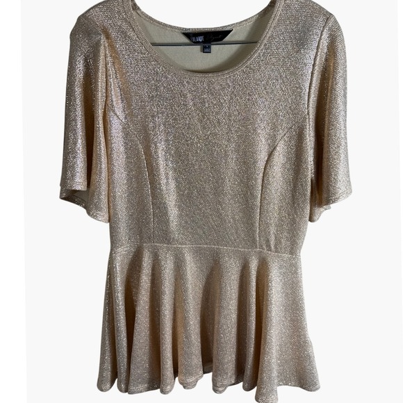 LuLaRoe Tops - LuLaRoe Elegant Collection Rose Gold Metallic Peplum Top Short Sleeve Small